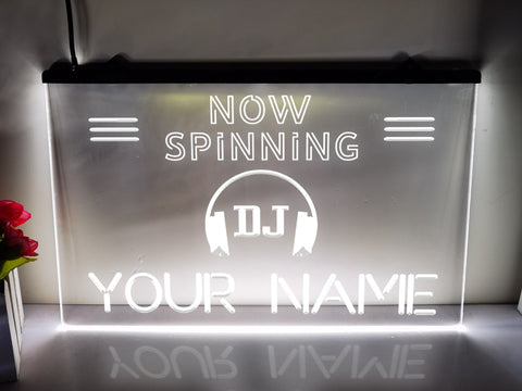 Image of Personalized DJ Spinning LED neon sign in white