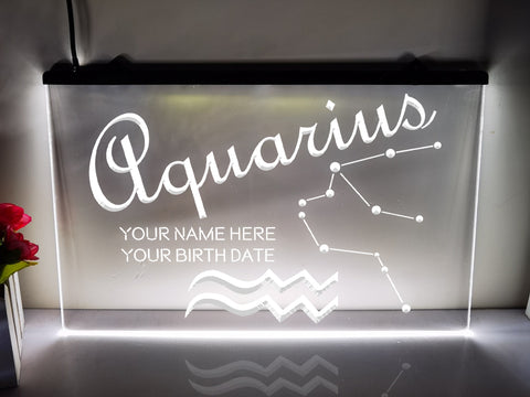 Image of Aquarius Astrology Illuminated Sign in white