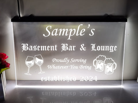 Image of Basement Bar and Lounge Personalized Illuminated Sign