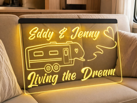 Image of 5th Wheel Living the Dream Personalized Illuminated Sign