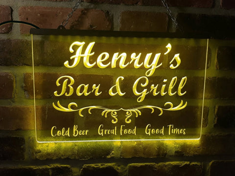 Image of Bar and Grill Personalized Illuminated Sign