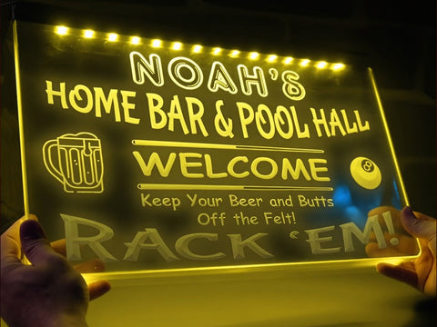 Image of Home Bar and Pool Hall Personalized Illuminated Sign