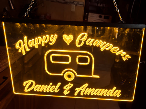 Image of Happy Campers Personalized Illuminated Sign