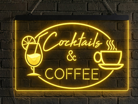 Image of Cocktails and Coffee Illuminated Sign
