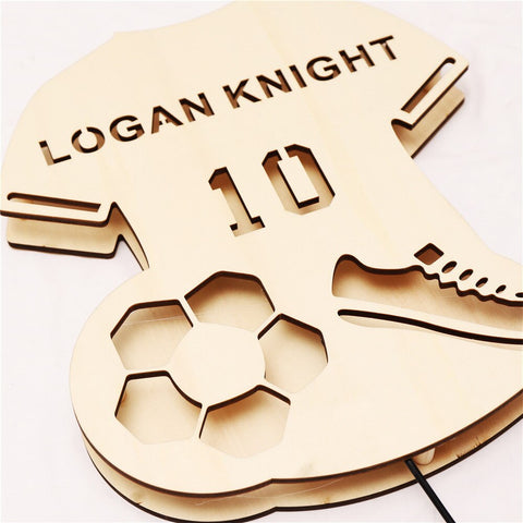 Image of Custom Sports Themed LED Neon Wooden Sign - Personalized and Color Changing