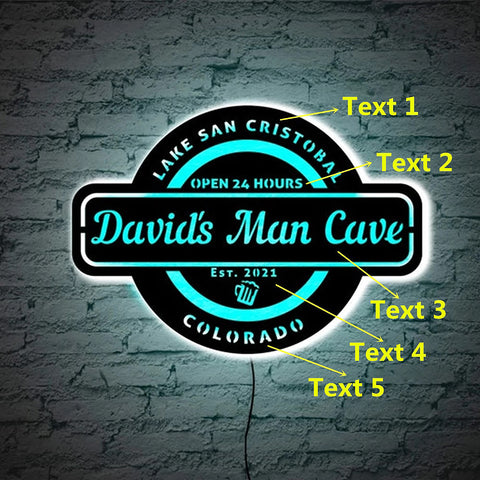 Image of Custom LED Neon Wooden Man Cave Sign - Personalized and Color Changing