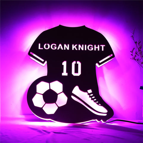 Image of Custom Sports Themed LED Neon Wooden Sign - Personalized and Color Changing