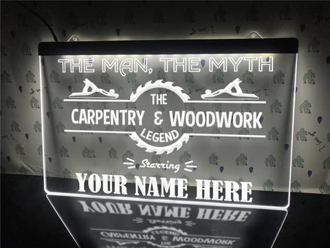Image of Carpentry & Woodwork Legend Personalized Sign in White