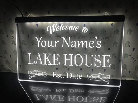 Image of Welcome to the Lake House Personalized LED Neon Sign in white