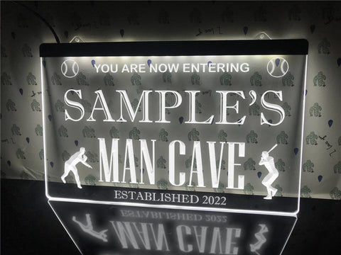Image of Baseball Man Cave Personalized Illuminated Sign