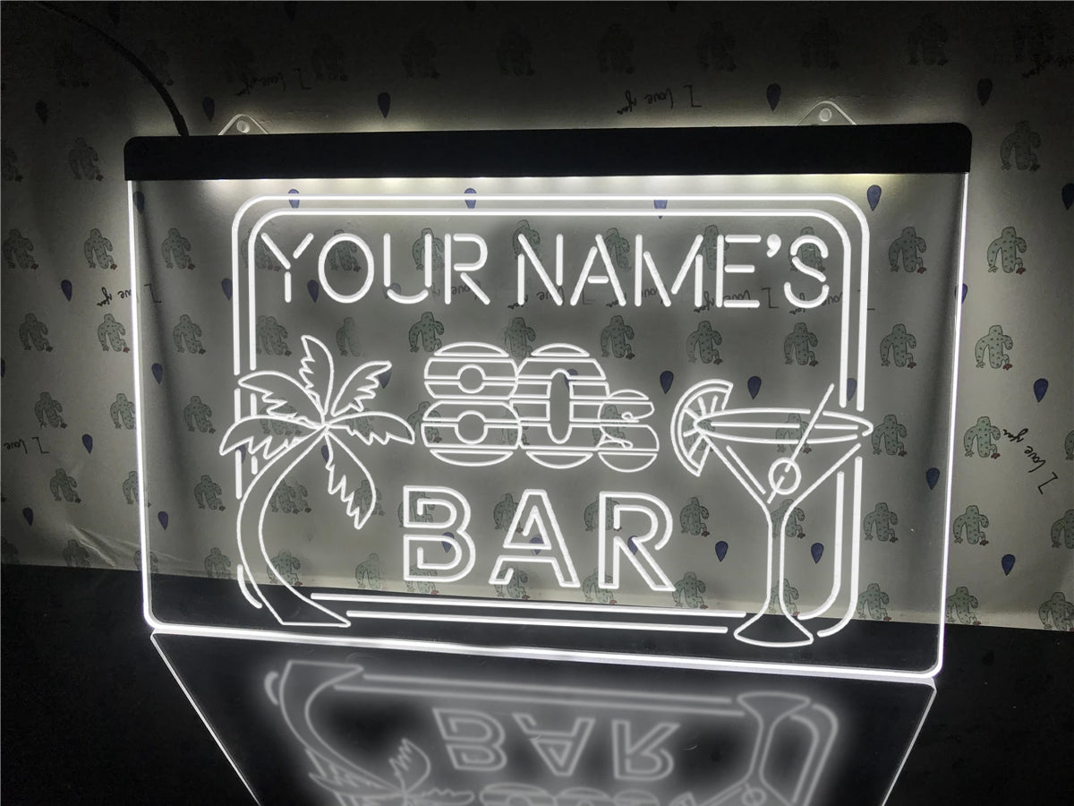 80s Bar Personalized LED Neon Sign in White