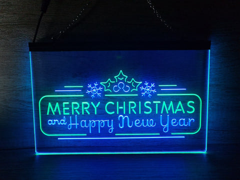 Image of Merry Christmas and Happy New Year Two Tone Illuminated Sign