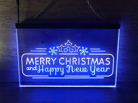 Image of Merry Christmas and Happy New Year Two Tone Illuminated Sign