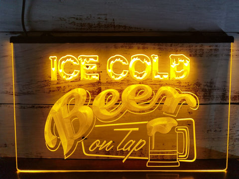 Image of Ice Cold Beer on Tap LED Neon Sign in Yellow