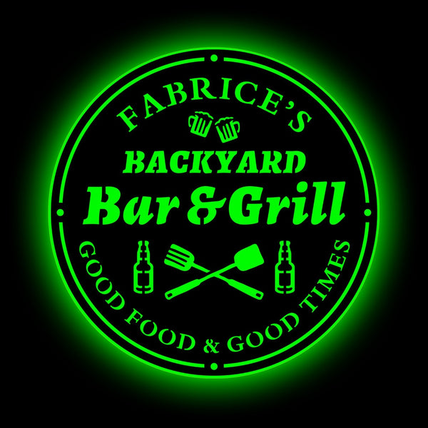 Personalized Backyard Bar & Grill LED Neon Wooden Sign Dope Neons