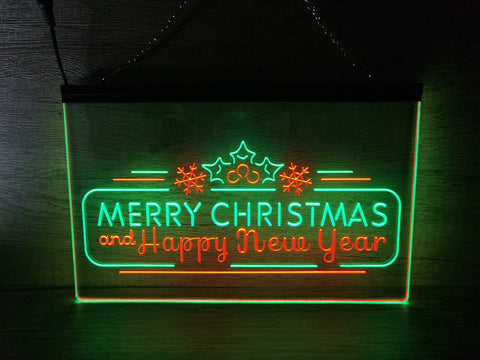 Image of Merry Christmas and Happy New Year Two Tone Illuminated Sign