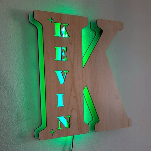 Image of Personalized LED Neon Wooden Night Light Sign
