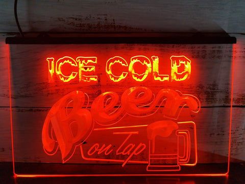 Image of Ice Cold Beer on Tap LED Neon Sign in red