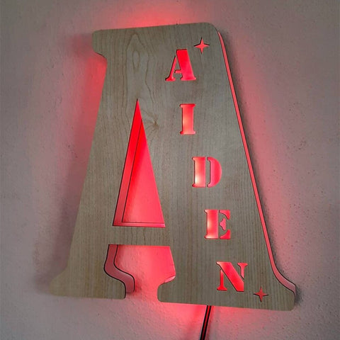 Image of Personalized LED Neon Wooden Night Light Sign