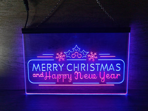 Image of Merry Christmas and Happy New Year Two Tone Illuminated Sign