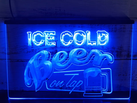 Image of Ice Cold Beer on Tap LED Neon Sign in blue