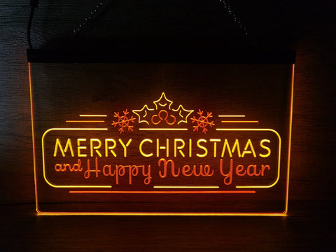Image of Merry Christmas and Happy New Year Two Tone Illuminated Sign