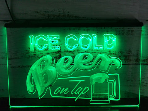 Image of Ice Cold Beer on Tap LED Neon Sign in green