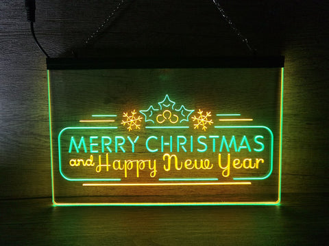 Image of Merry Christmas and Happy New Year Two Tone Illuminated Sign