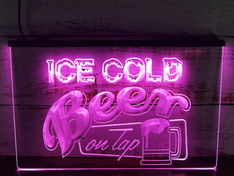 Image of Ice Cold Beer on Tap LED Neon Sign in pink