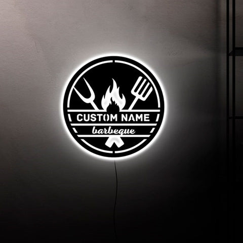 Image of Custom LED Neon Wooden Barbeque Sign - Personalized and Color Changing