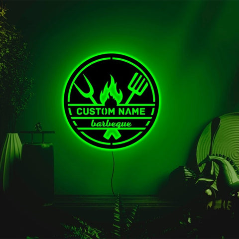 Image of Custom LED Neon Wooden Barbeque Sign - Personalized and Color Changing