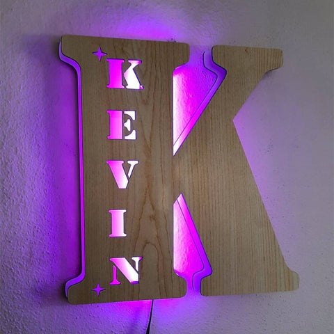 Image of Personalized LED Neon Wooden Night Light Sign