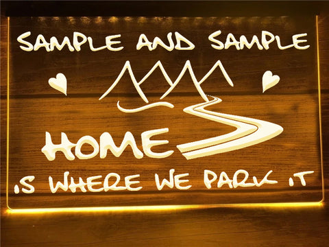 Image of Home is Where We Park it Personalized LED Neon Sign in Yellow