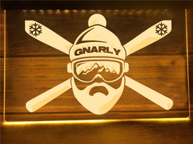 Gnarly Skier Illuminated Sign