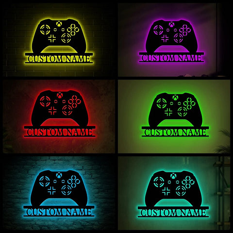 Image of Custom Gamepad LED Neon Wooden Sign - Personalized and Color Changing RGB