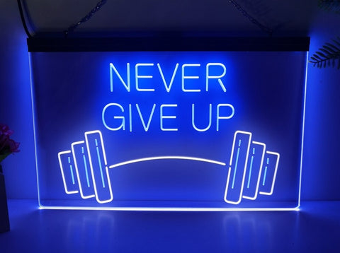 Image of Never Give Up Two Tone Illuminated Gym Sign