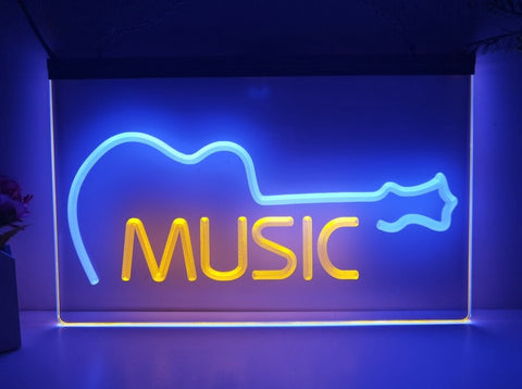 Image of Music Guitar Indie Bar Two Tone Illuminated Sign