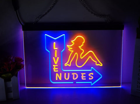 Image of Live Nudes LED Neon Sign in orange and blue