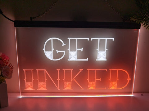 Image of Get Inked Tattoo Studio Two Tone Illuminated Sign