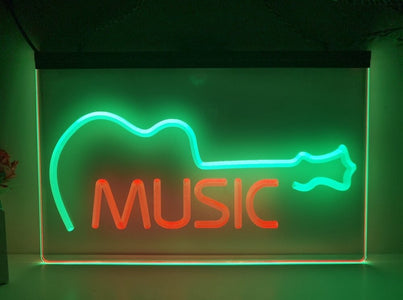 Music Guitar Indie Bar Two Tone Illuminated Sign