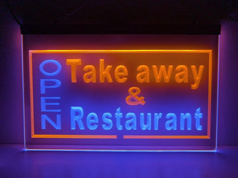 Image of Open Take Away Restaurant Two Tone Illuminated Sign