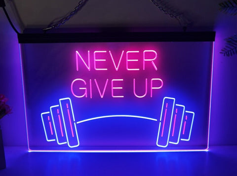 Image of Never Give Up Two Tone Illuminated Gym Sign