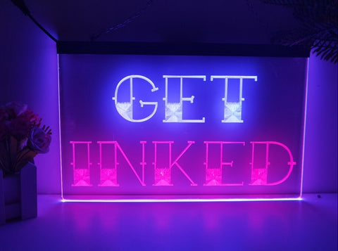 Image of Get Inked Tattoo Studio Two Tone Illuminated Sign
