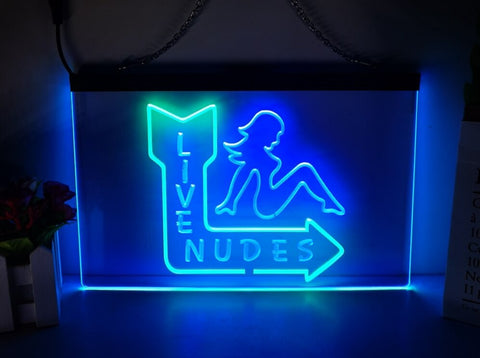 Image of Live Nudes LED Neon Sign in blue and green