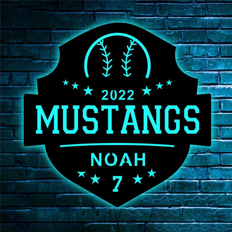 Image of Custom Sports Themed LED Neon Wooden Sign - Personalized and Color Changing