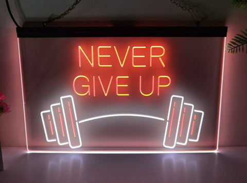 Image of Never Give Up Two Tone Illuminated Gym Sign