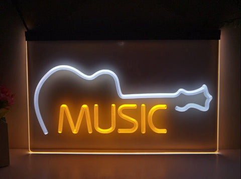 Image of Music Guitar Indie Bar Two Tone Illuminated Sign