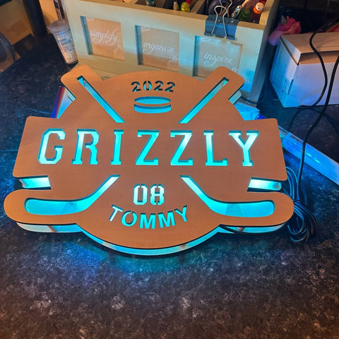 Image of Custom Sports Themed LED Neon Wooden Sign - Personalized and Color Changing