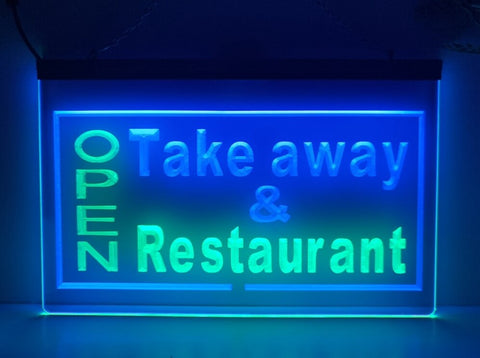 Image of Open Take Away Restaurant Two Tone Illuminated Sign