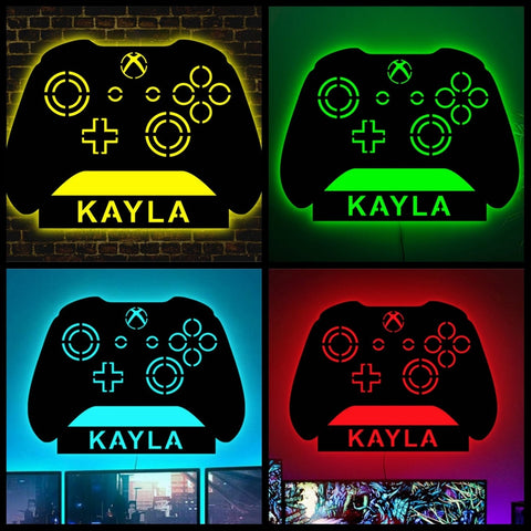 Image of Custom Gamepad LED Neon Wooden Sign - Personalized and Color Changing RGB